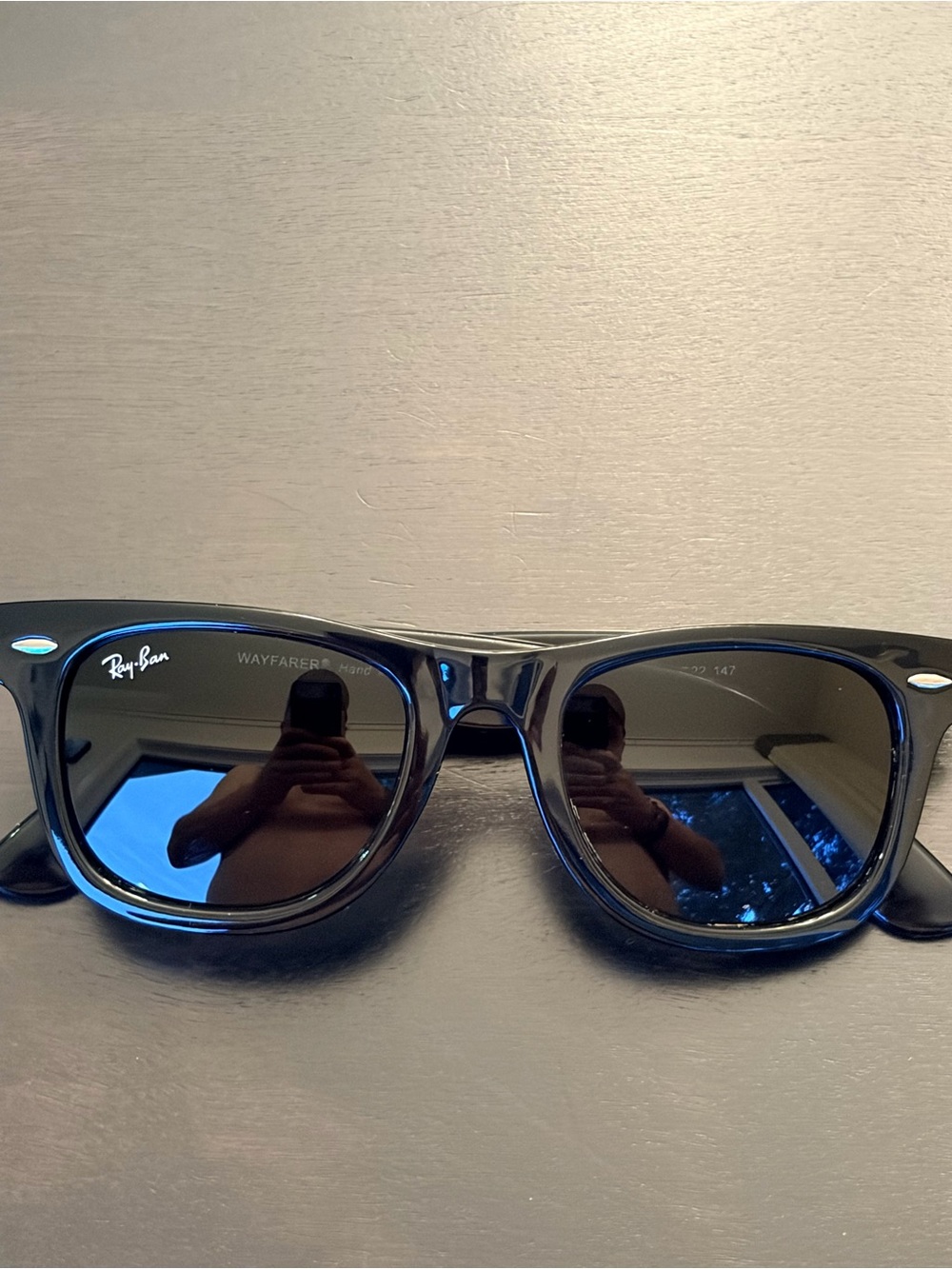 Ray-Ban Black Frame Sunglasses with Blue Reflective Lenses